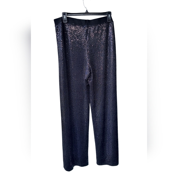 Kensie Elegant Whimsigoth Sequin Women's Wide Leg Stretch Waist Black Pants XL - Picture 2 of 9
